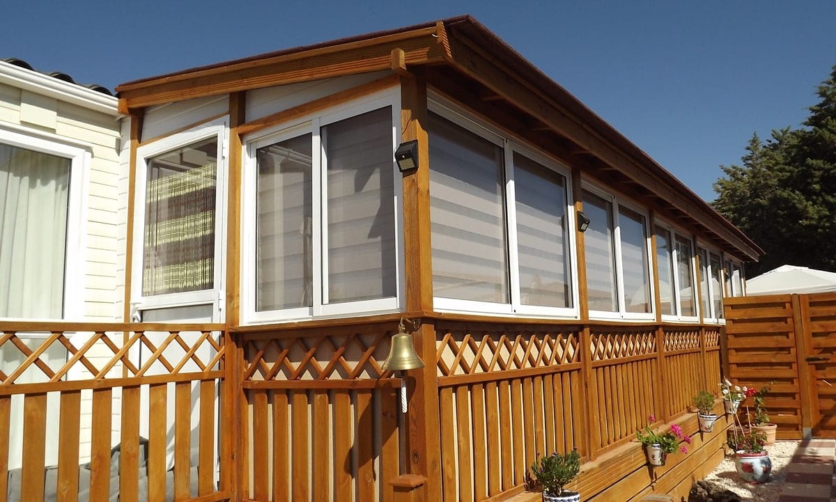 Mobile home decking example in Spain. Image two