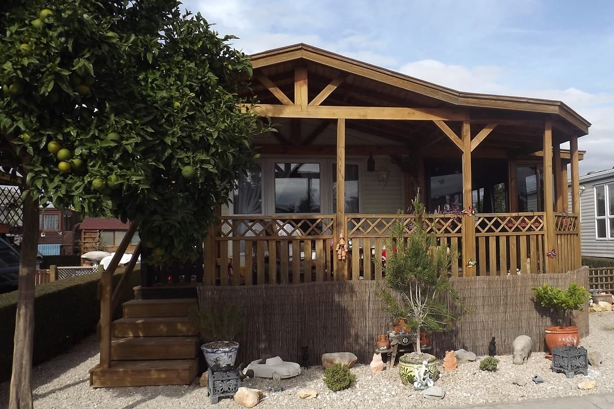 Mobile home decking example in Spain. Image one